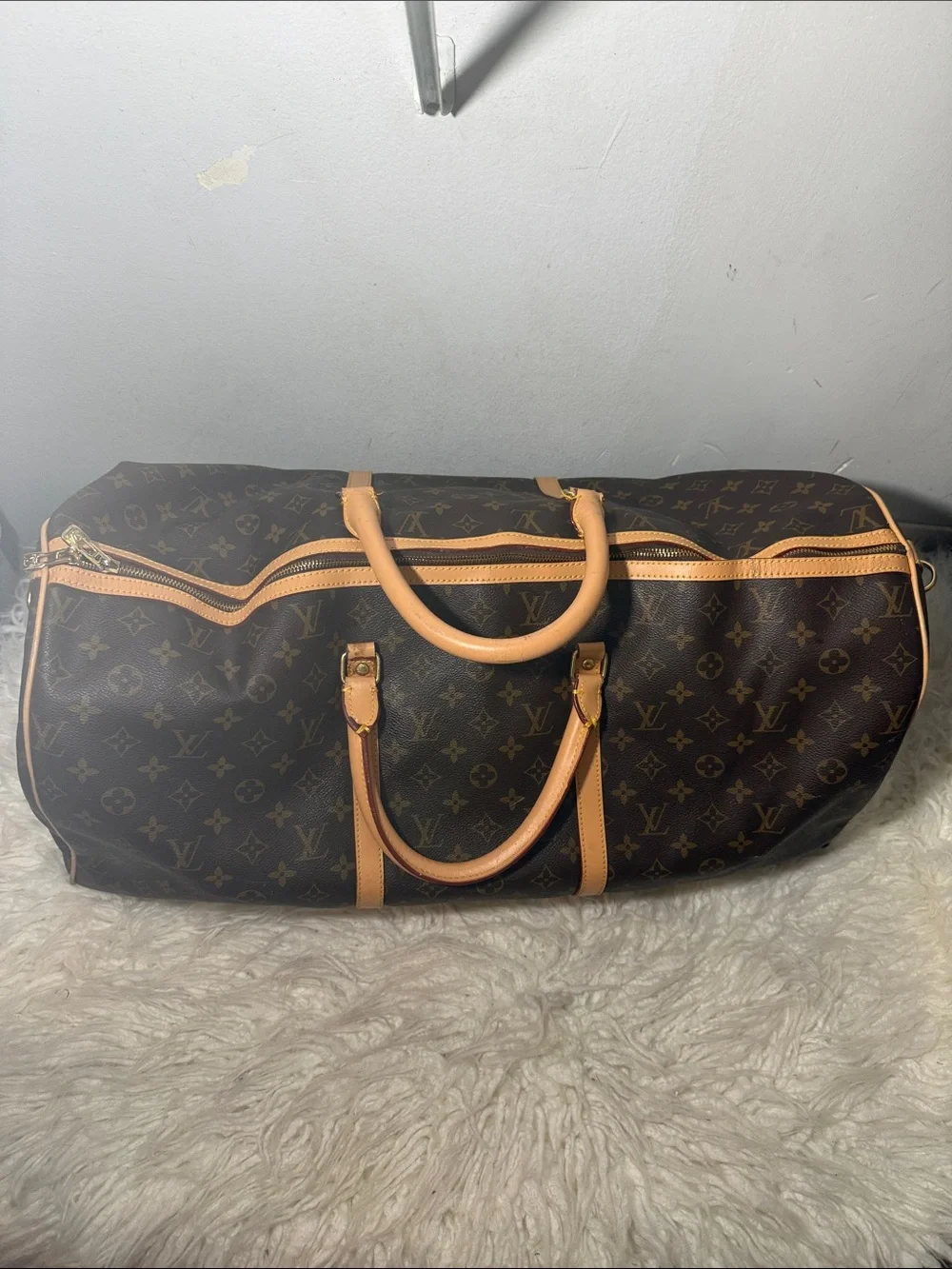 Louis Vuitton RA 780-003  Canvas Keepall Duffel Bag Brown / tan leather bag larg